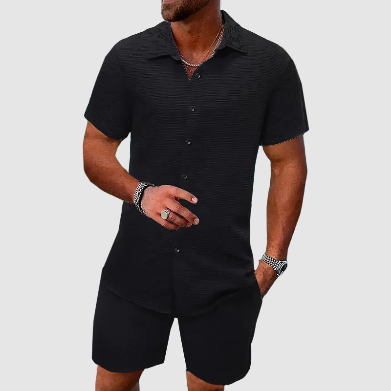 Textured Shirt and Shorts Set