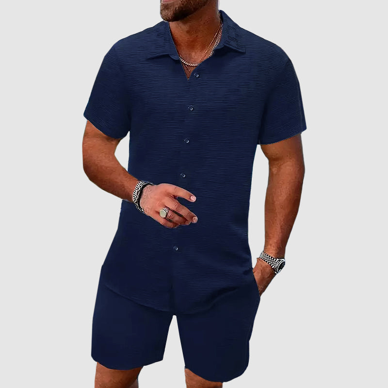 Textured Shirt and Shorts Set