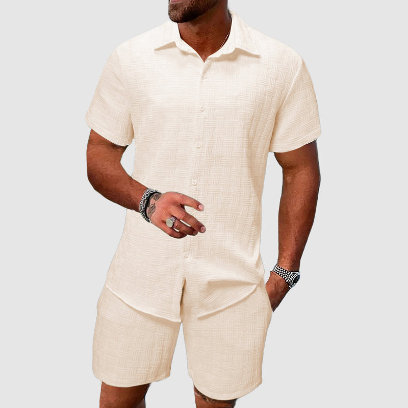 Textured Shirt and Shorts Set
