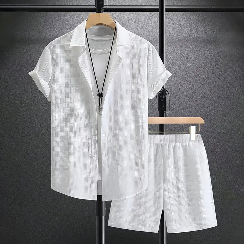 Textured Shirt and Shorts Set