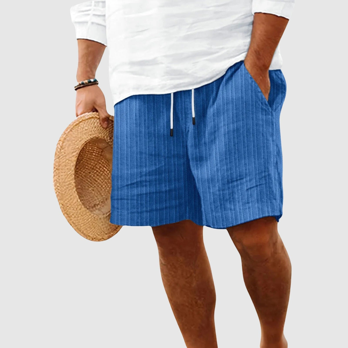 Striped Cotton Drawstring Shorts
