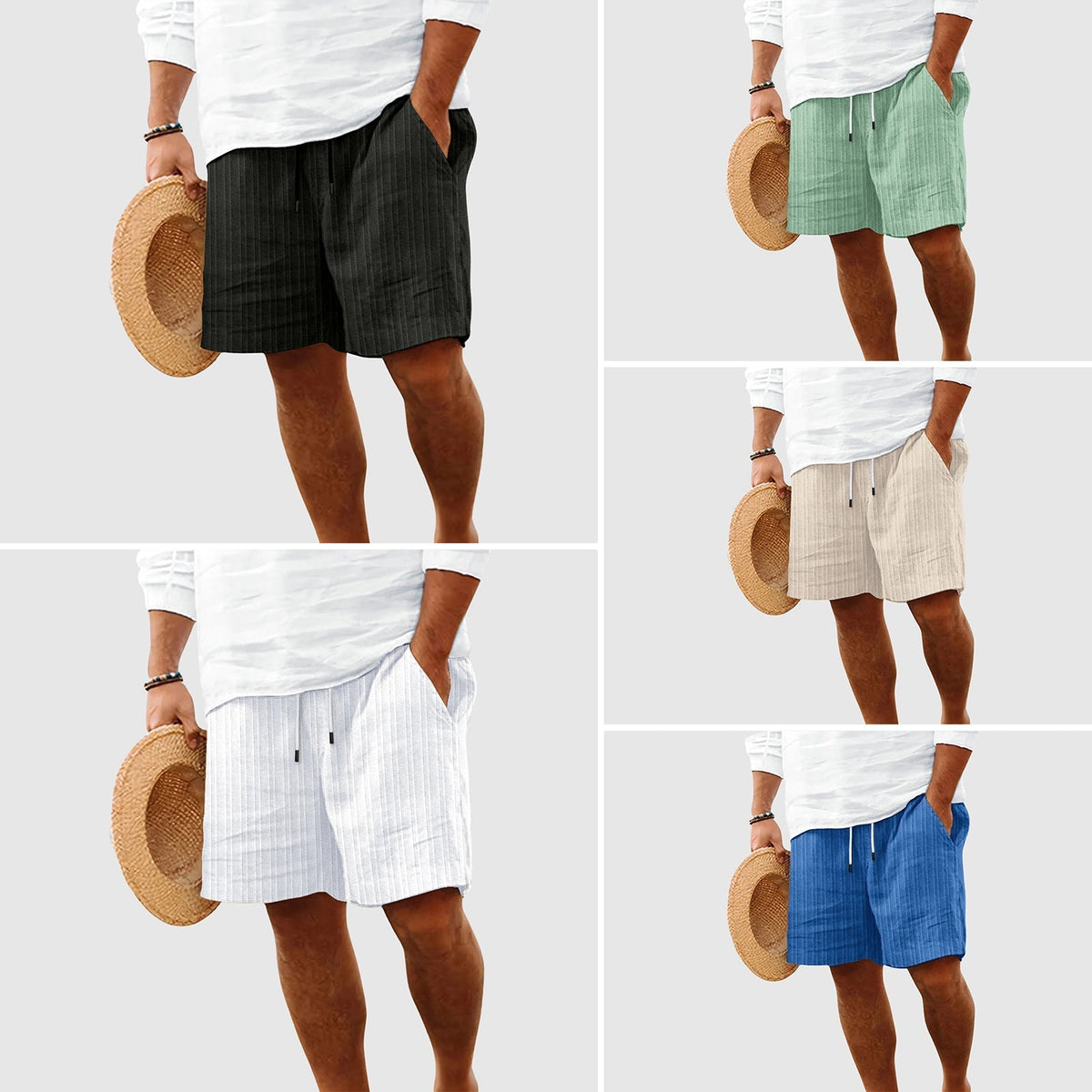 Striped Cotton Drawstring Shorts