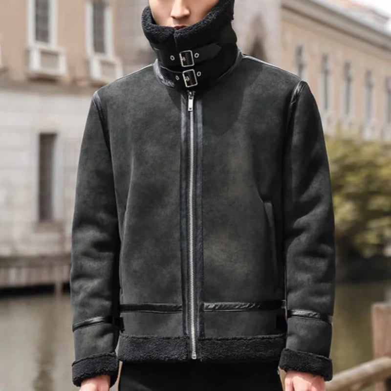 Buckle Collar Full-Zip Fleece Jacket