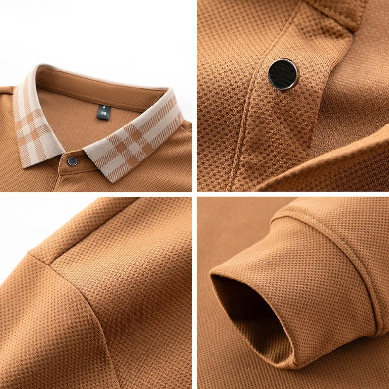 Plaid Collar Textured Polo Sweater