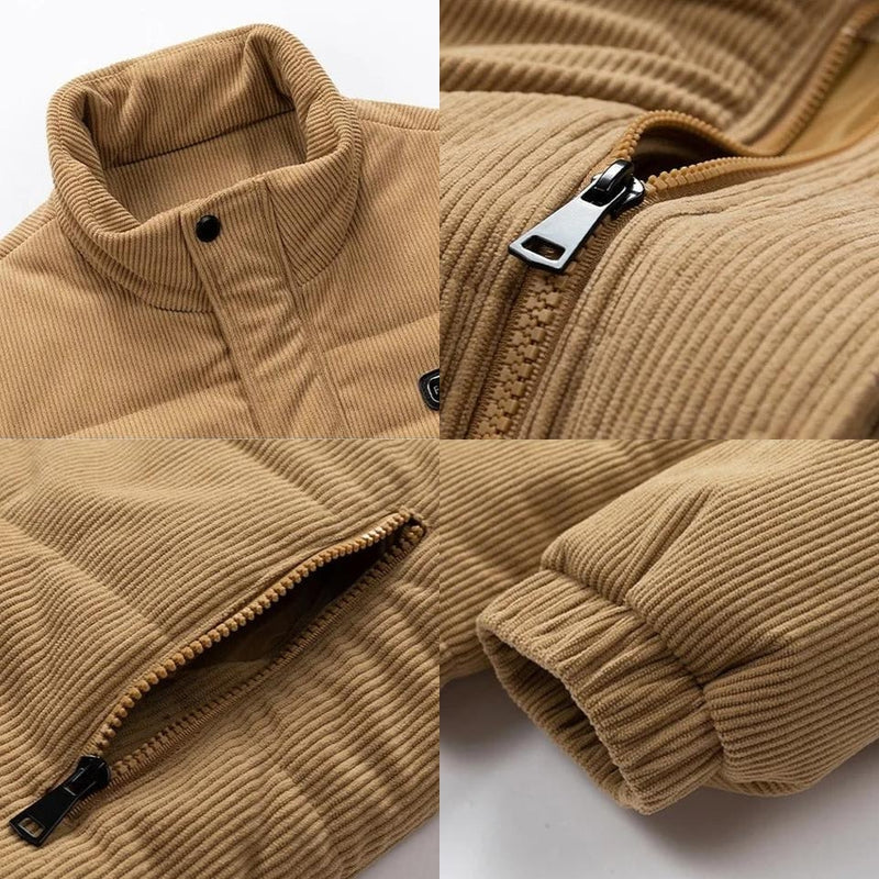 High-Collar Corduroy Puffer Jacket