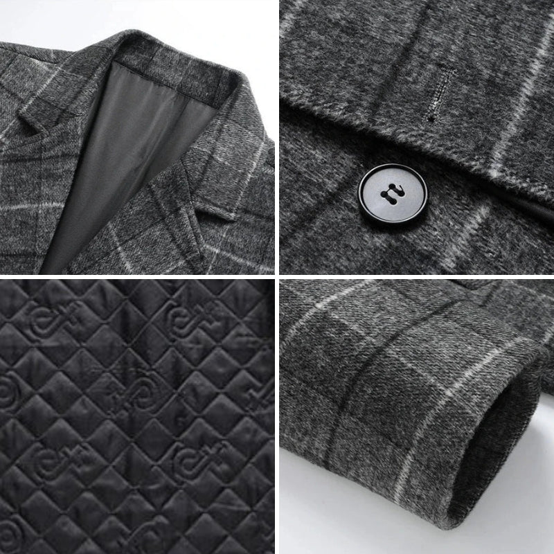 Plaid Mid-Length Wool Overcoat