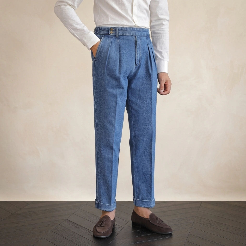 Organic Cotton Pleated Jeans
