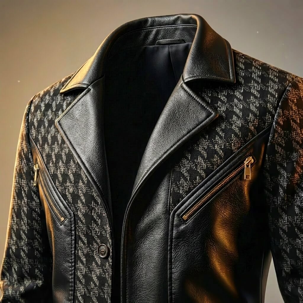 Houndstooth Leather Blazer