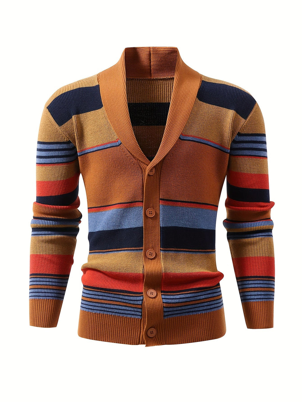 Wide-Collar Striped Rib Jumper