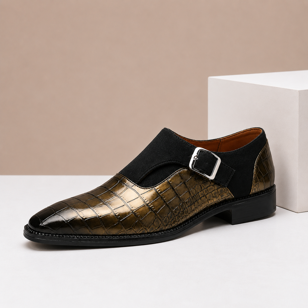 Croc-Embossed Leather Monk Strap