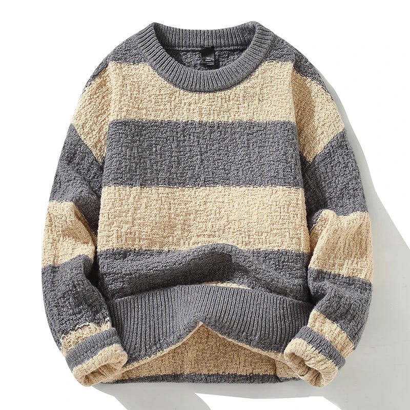 Wide Stripe Chunky Knit Crew Sweater