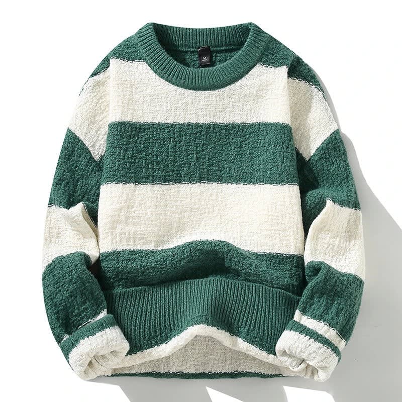 Wide Stripe Chunky Knit Crew Sweater