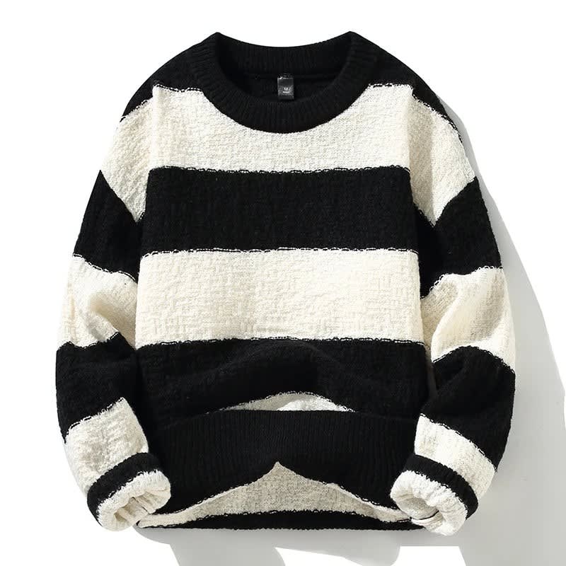 Wide Stripe Chunky Knit Crew Sweater