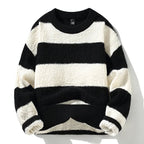 Wide Stripe Chunky Knit Crew Sweater