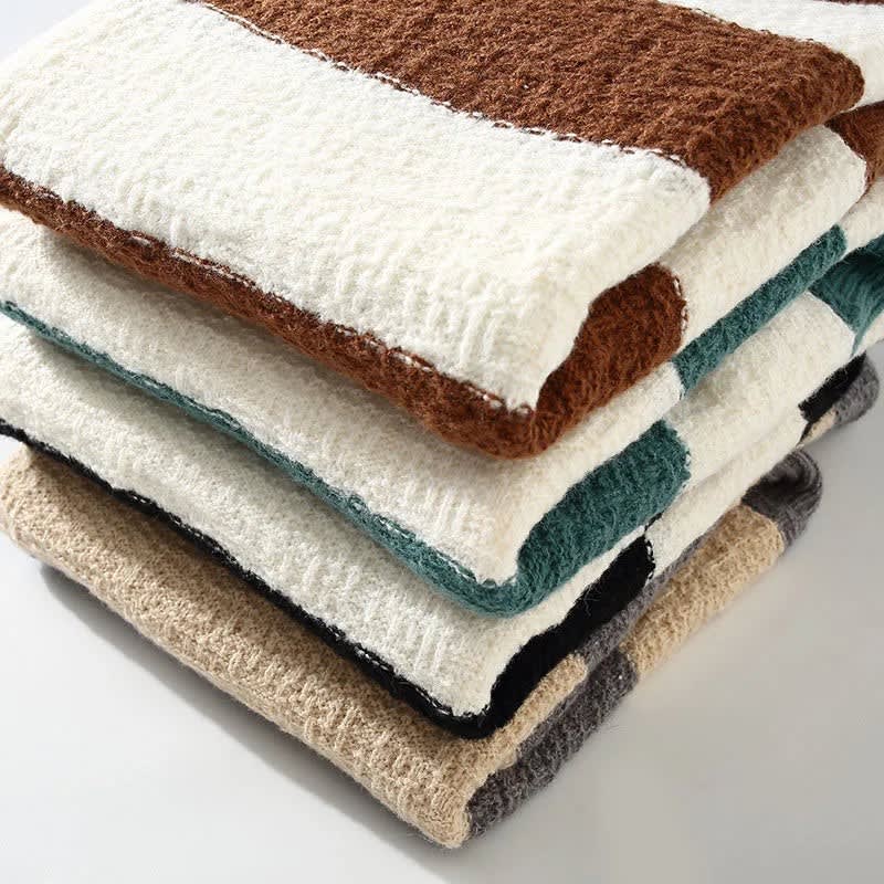 Wide Stripe Chunky Knit Crew Sweater