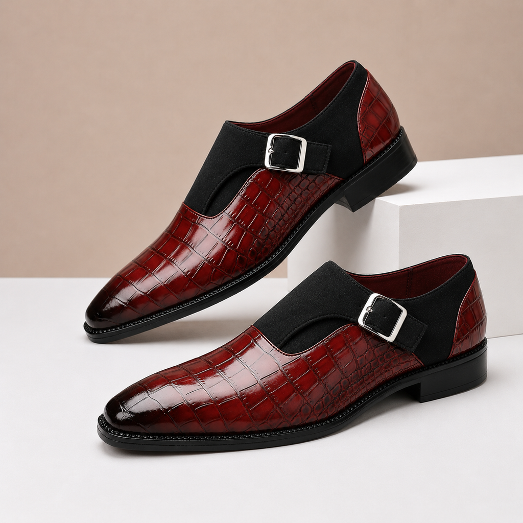 Croc-Embossed Leather Monk Strap