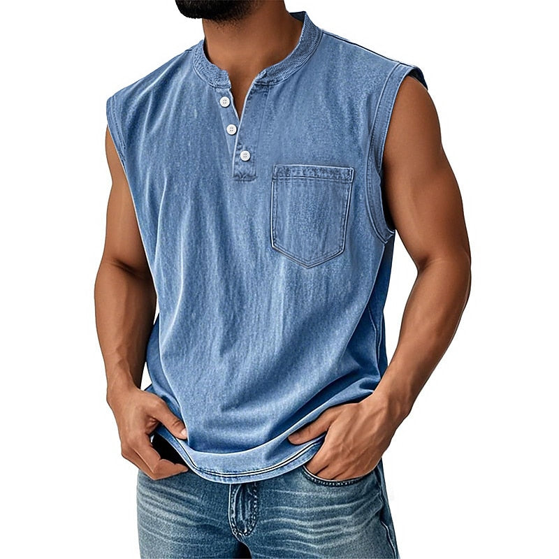 Vintage Washed Henley Tank Top
