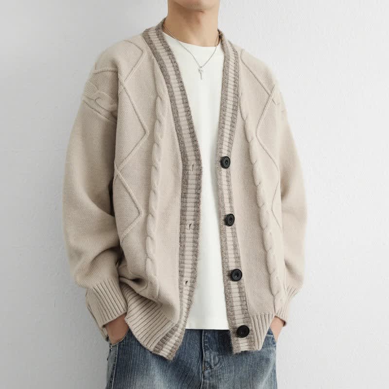 Twisted Cable Deep V-Neck Cardigan