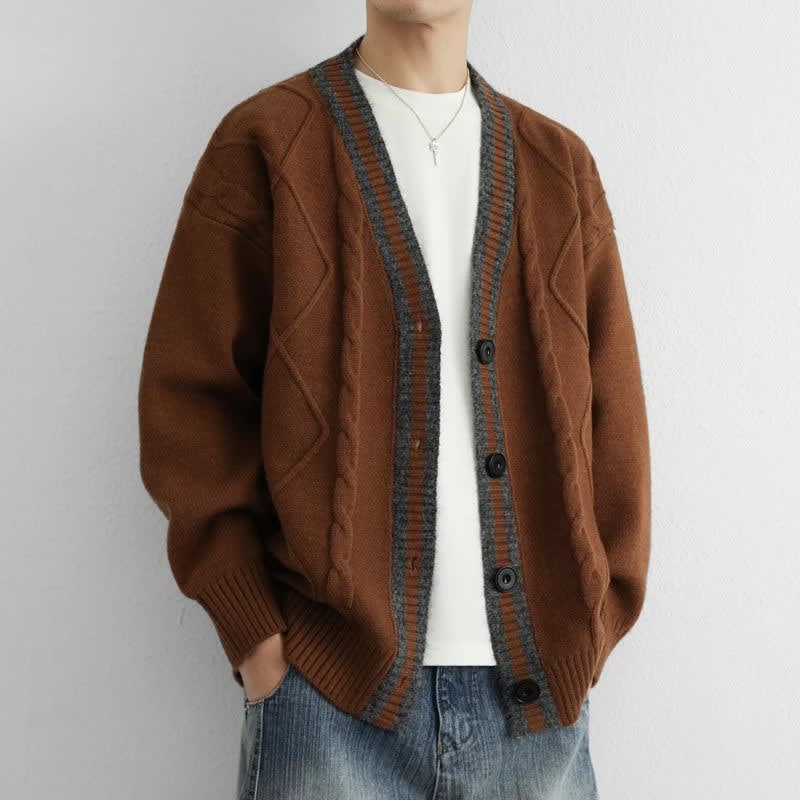 Twisted Cable Deep V-Neck Cardigan