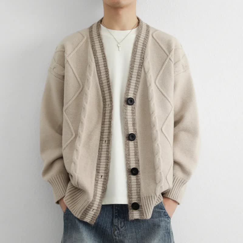 Twisted Cable Deep V-Neck Cardigan