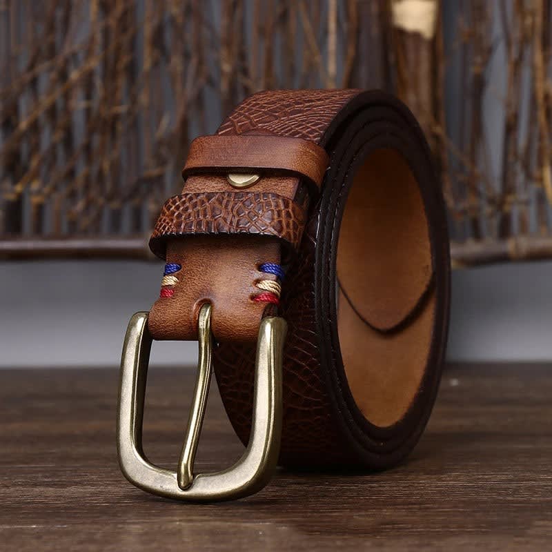 Brushed Grain Embossed Leather Belt