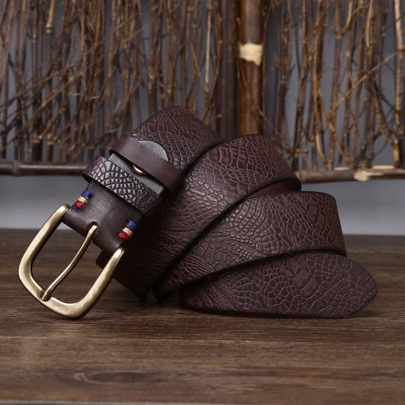 Brushed Grain Embossed Leather Belt
