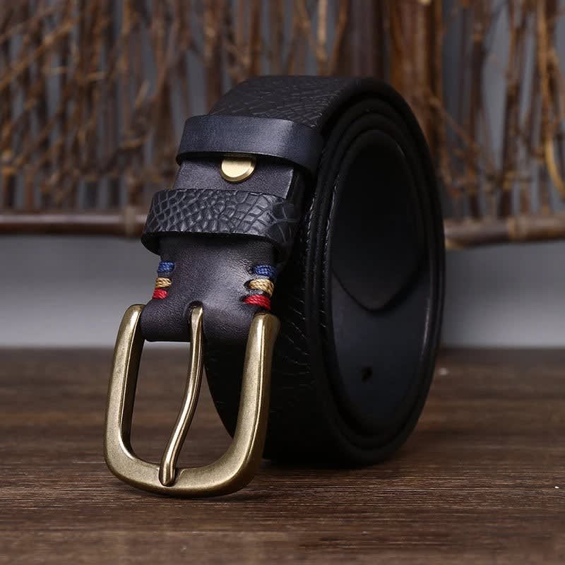 Brushed Grain Embossed Leather Belt