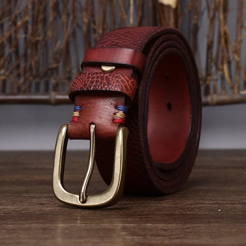 Brushed Grain Embossed Leather Belt