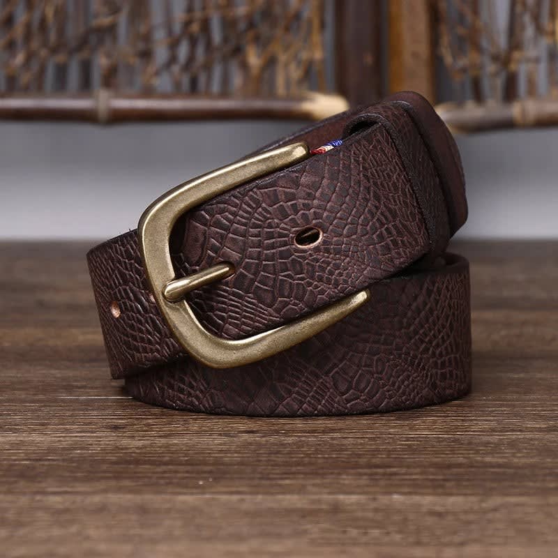 Brushed Grain Embossed Leather Belt