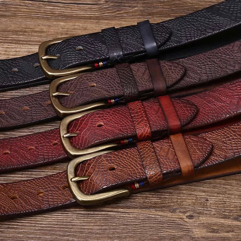 Brushed Grain Embossed Leather Belt