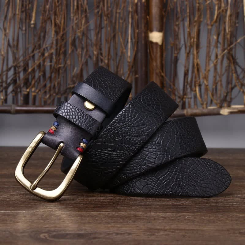 Brushed Grain Embossed Leather Belt
