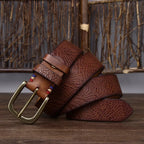 Brushed Grain Embossed Leather Belt