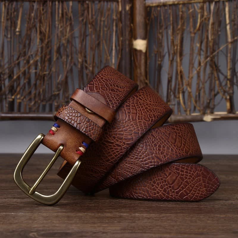 Brushed Grain Embossed Leather Belt