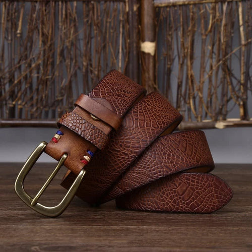 Brushed Grain Embossed Leather Belt