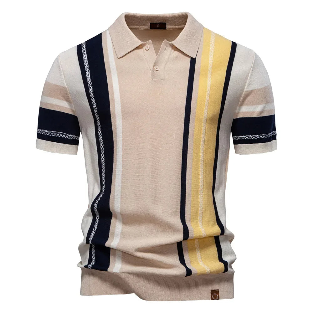 Vertical Stripe Contrast Knit Polo