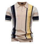 Vertical Stripe Contrast Knit Polo