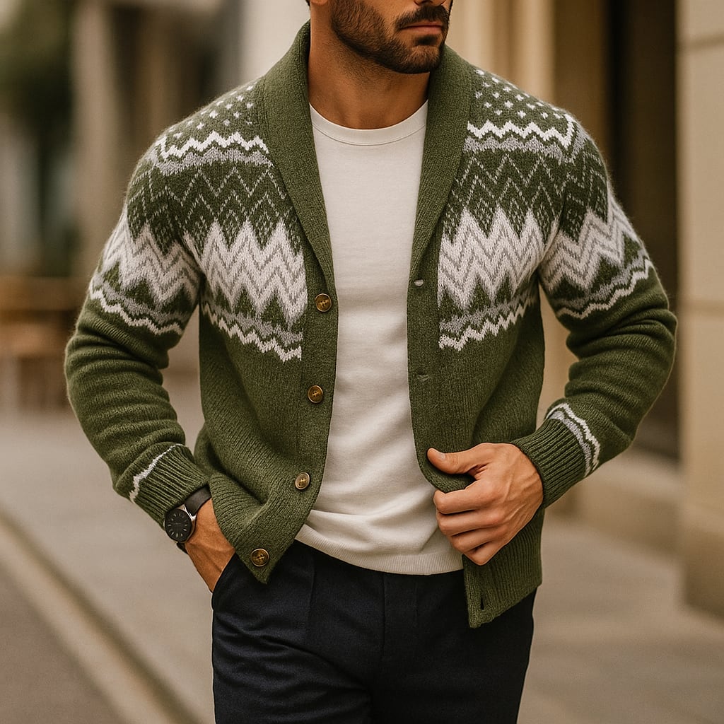 Fair Isle Zigzag Shawl Cardigan