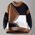 Geometric Panel Knit Crew Sweater