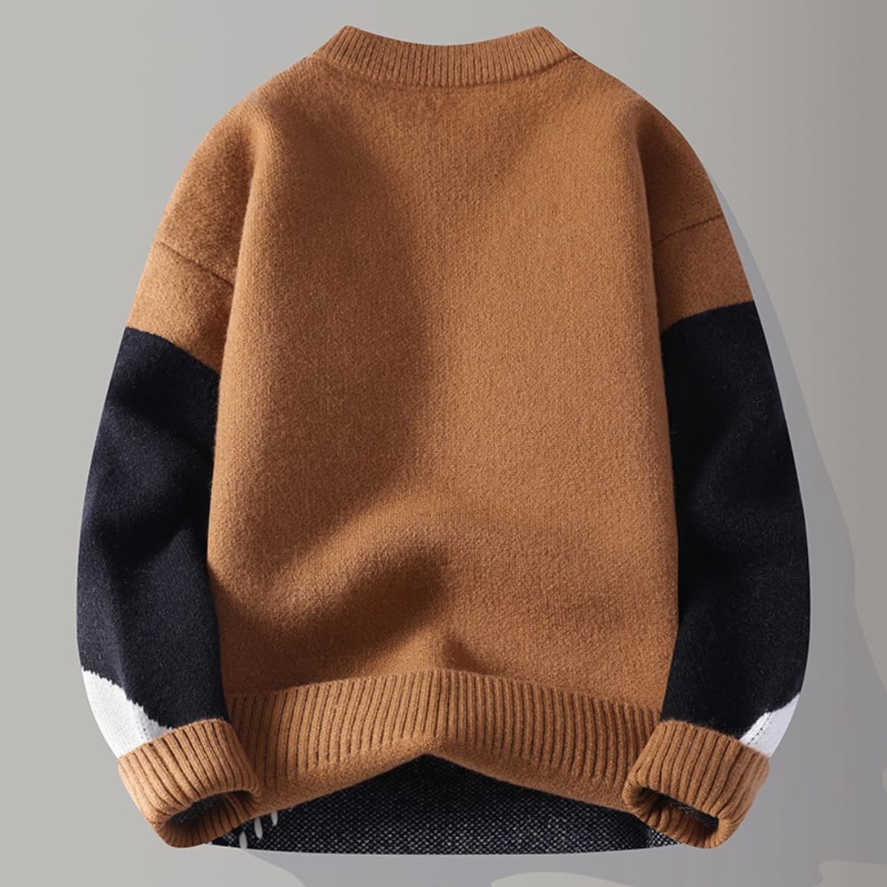 Geometric Panel Knit Crew Sweater