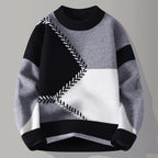 Geometric Panel Knit Crew Sweater