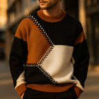 Geometric Panel Knit Crew Sweater