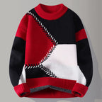 Geometric Panel Knit Crew Sweater