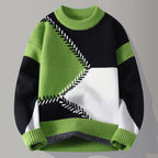 Geometric Panel Knit Crew Sweater