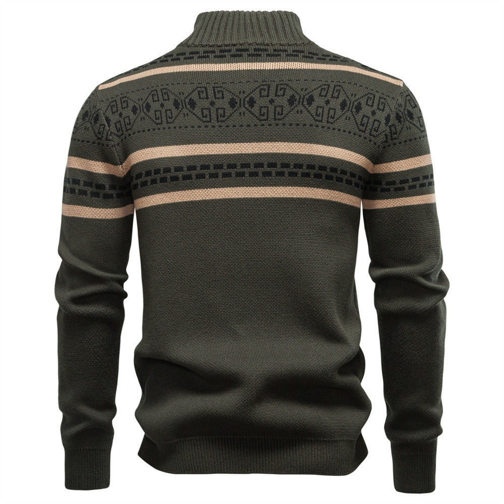 Nordic Pattern Zip Knit Sweater