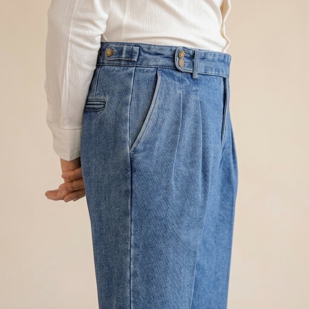 Organic Cotton Pleated Jeans