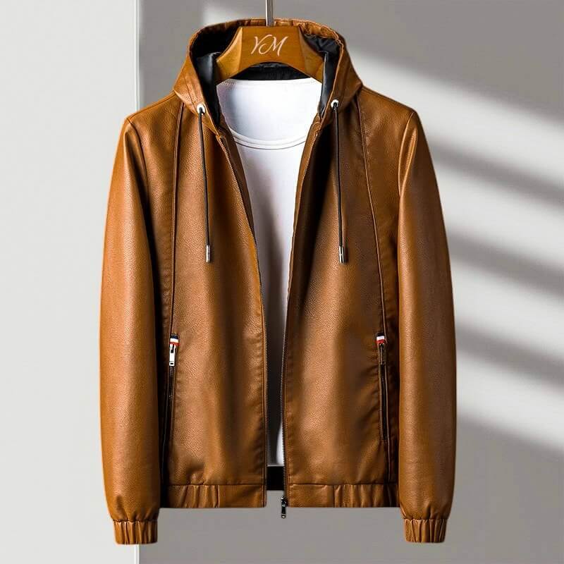 Hooded Slim-Fit Leather Jacket