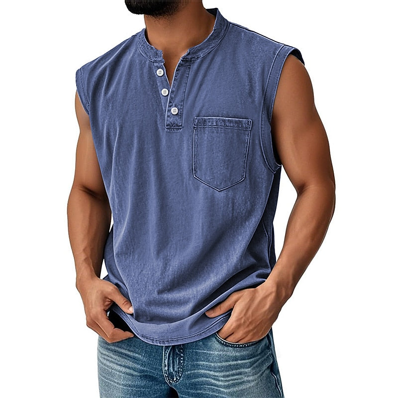Vintage Washed Henley Tank Top