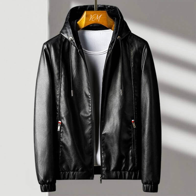 Hooded Slim-Fit Leather Jacket