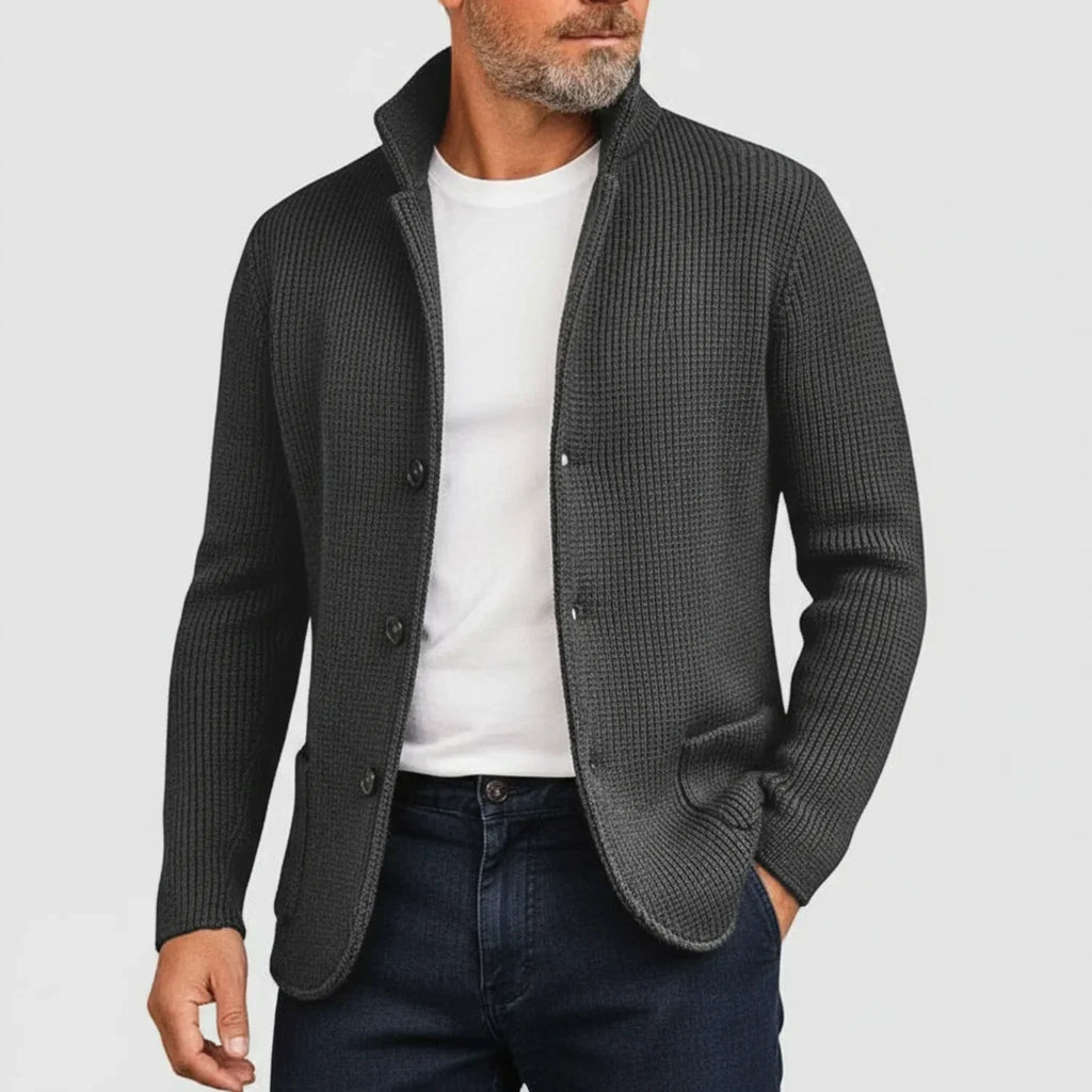 Ribbed Stand-Collar Cardigan