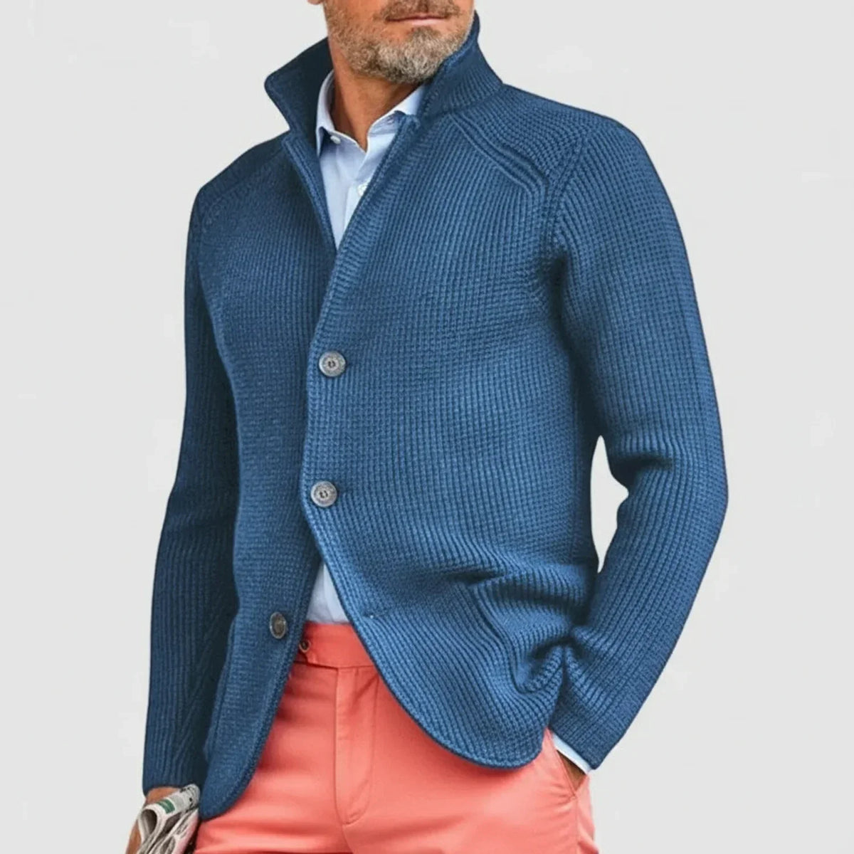 Ribbed Stand-Collar Cardigan